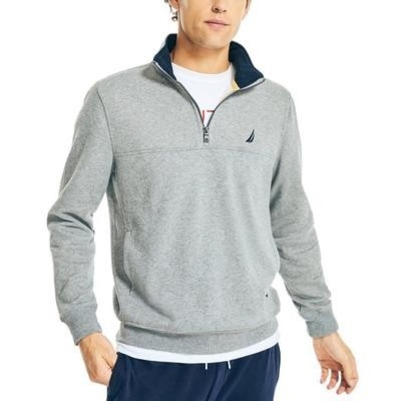 Nautica Men's Fleece Sweatshirt Grey Quarter-zip, X-Small XS - Picture 1 of 11